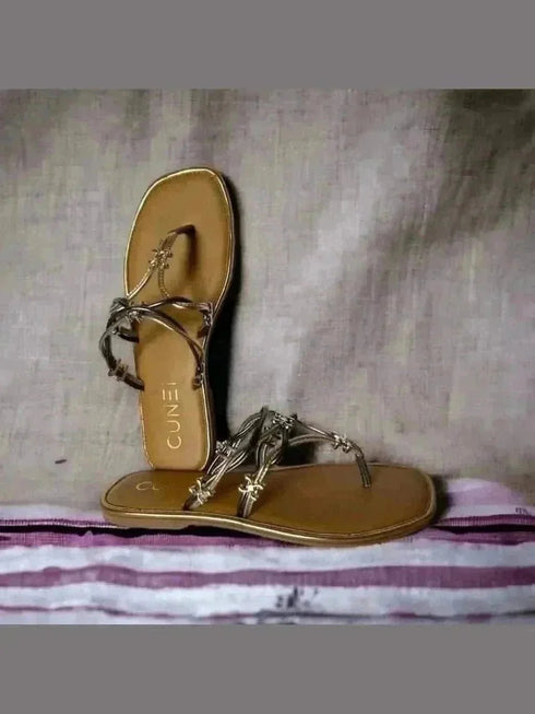 Taupe Gold Metallic Flats - cunei